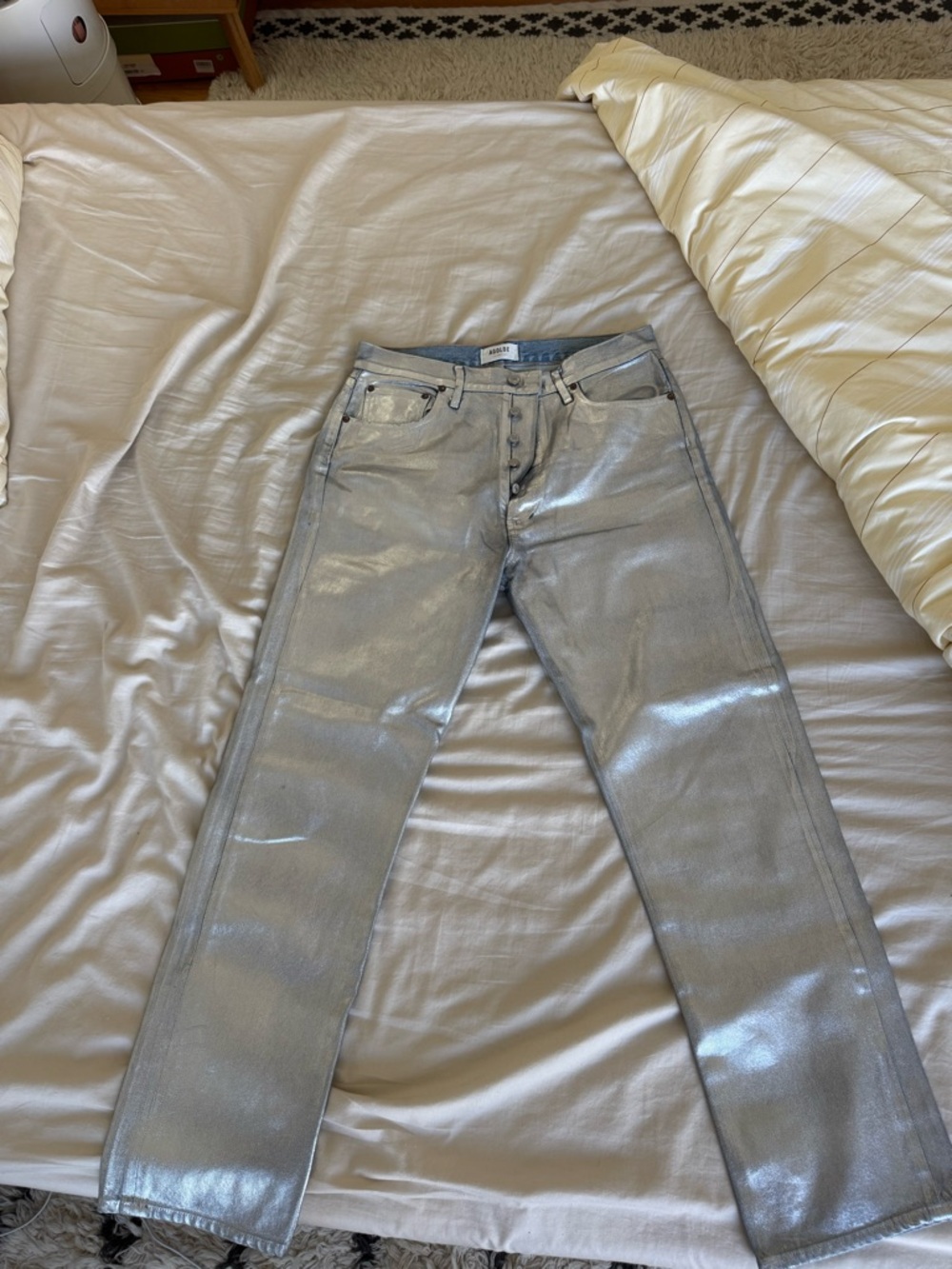 Agolde Metallic Silver Straight-Leg Jeans size 29